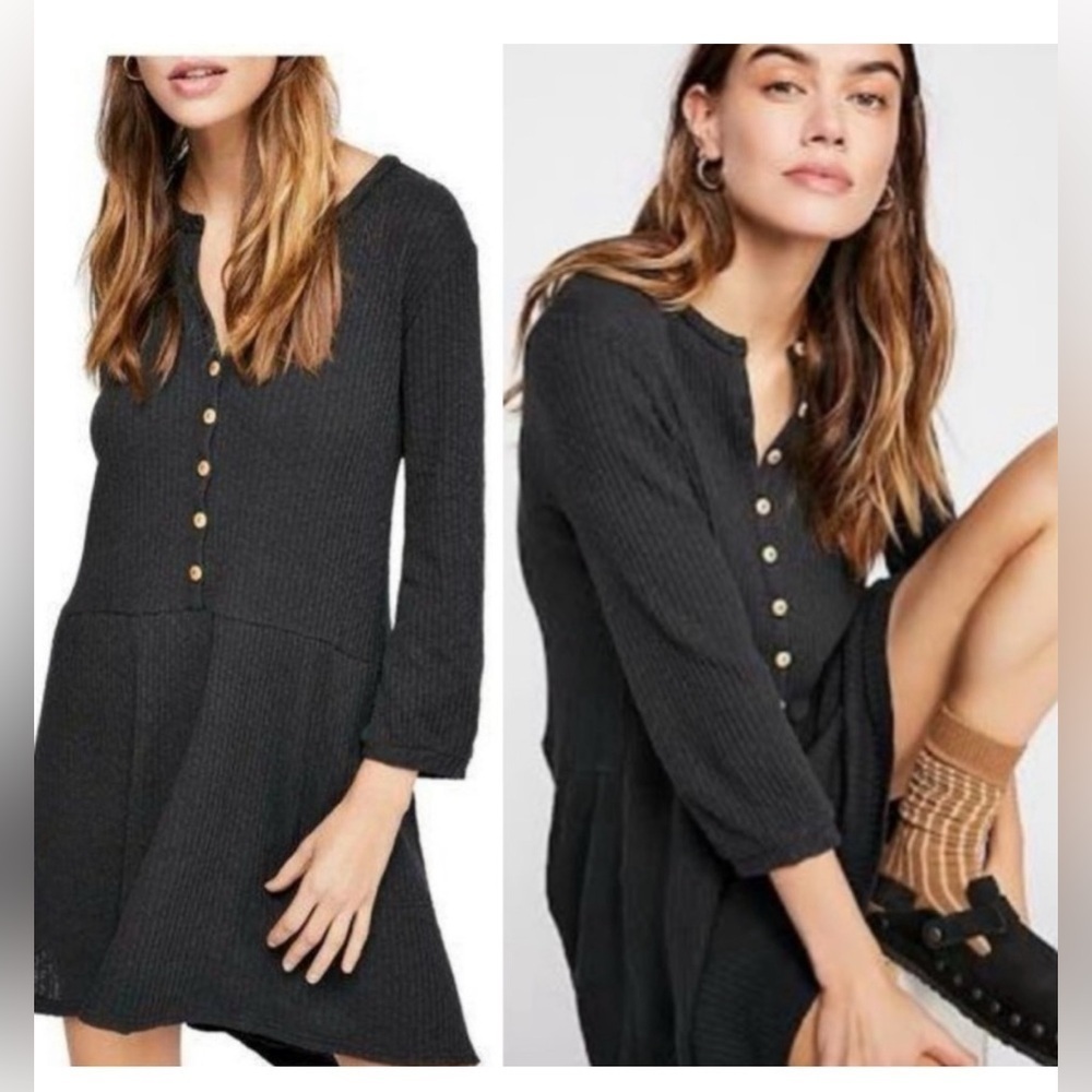 Free People Beach Blossom Ribbed Button Up Dress Sz Medium
